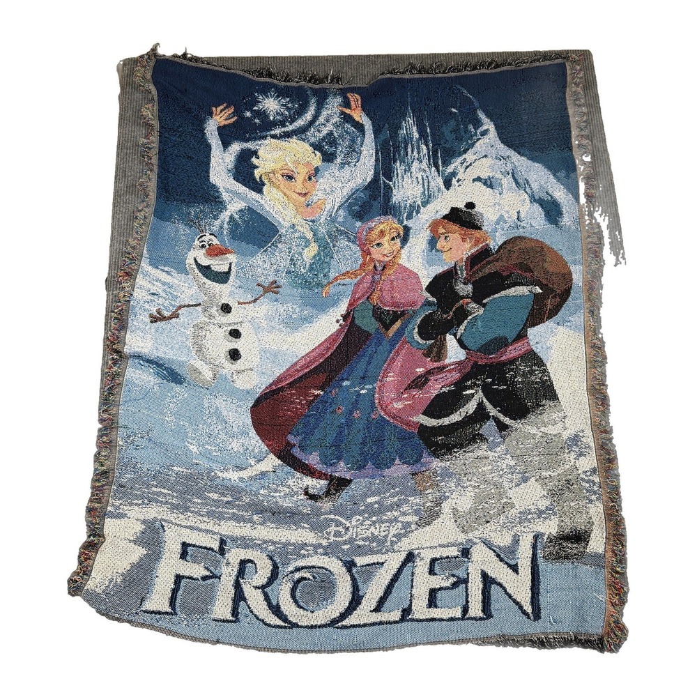 Disney Frozen Woven Tapestry Throw Blanket Elsa Anna Olaf Kristoff 46x34